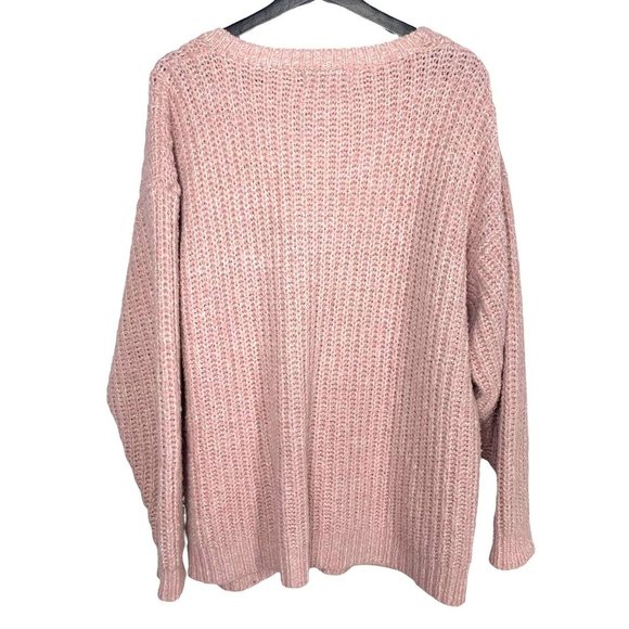 Vintage 80s Oversized Pink Knit Grannycore Cardigan Large - Picture 2 of 6